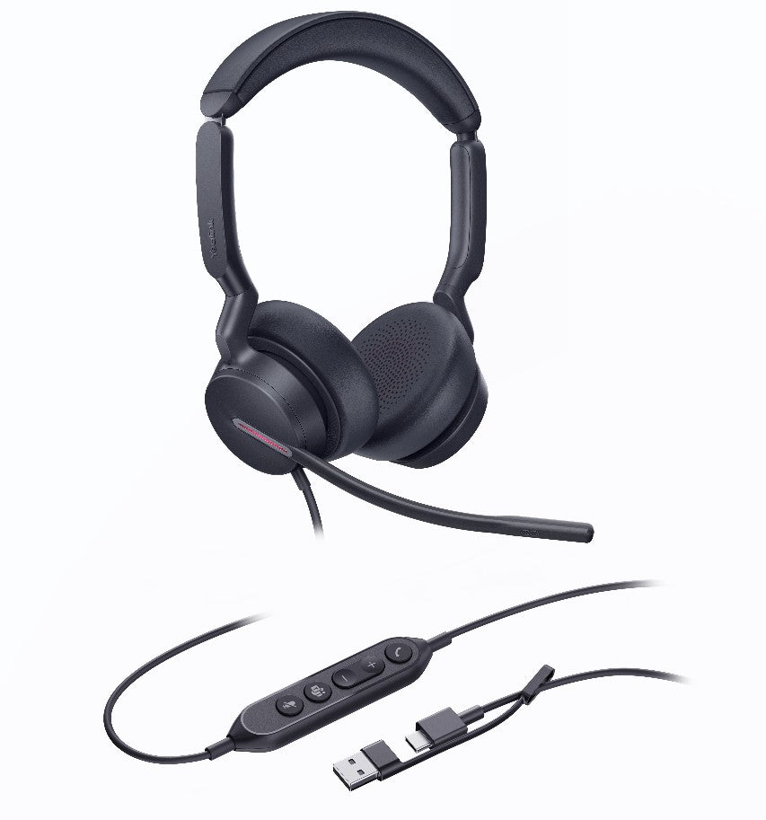 Yealink UH46 Dual Teams USB-C/A Microsoft  Certified Teams USB Wired Headset 3-Noise-Canceling Microphones 35mm Speaker Busylight Leather Controller Yealink UH46 Dual Teams USB-C/A Microsoft  Certified Teams USB Wired Headset 3-Noise-Canceling Microphones 35mm Speaker Busylight Leather Controller